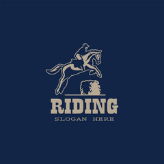 Silhouette of equestrian on horse icon, Horse Riding Logo Design.