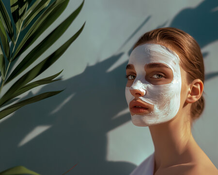 Masked Beauty  woman with a facial mask showcasing a close-up of her expressive eyes, embodying skincare, beauty, and fashion