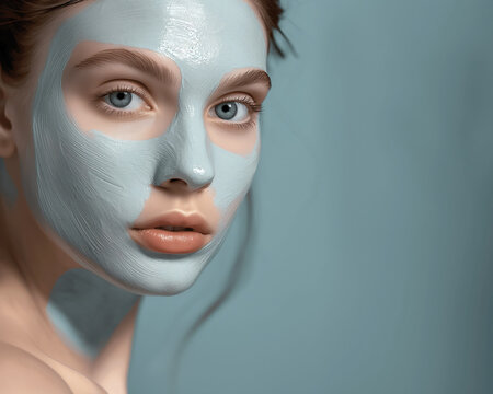 Masked Beauty  woman with a facial mask showcasing her expressive eyes, embodying skincare, beauty, and fashion