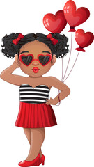Cute Girls wearing Heart Glasses holding Heart Balloon Cartoon Character
