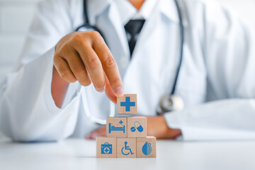 Health insurance concept. Doctor and healthcare medical icon, health and access to welfare health concept.