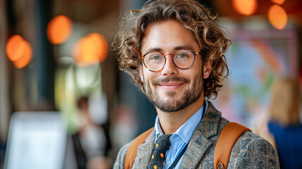 Obraz premium портрет мужчины, smiling young professor or businessmen, adult student indoor