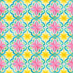 Singapore Peranakan seamless pattern, watercolor seamless tile, background, Peranakan culture, Nyonya motifs, Nyonya pattern	