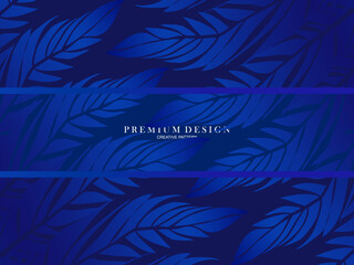 Blue feather premium background. Abstract dynamic composition. Modern vector feather illustration.