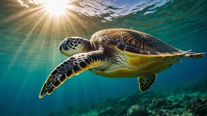Fotobehang green sea turtle © Faheem