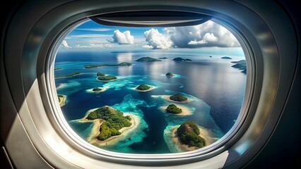 View of tropical islands from within plane