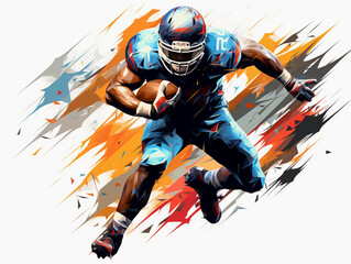 Abstract American football player in action from lines and triangles 