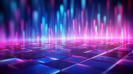 abstract background with pink blue glowing neon lines and bokeh lights. Data transfer concept. Digital wallpaper 