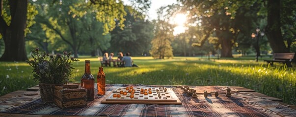 Enjoy historical play with Victorian era board games at a Victoria Day picnic, offering family fun and education outdoors. - obrazy, fototapety, plakaty