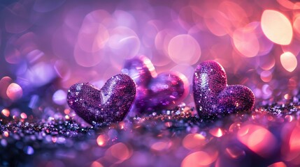Vintage Glamour, Purple and Pink Glitter Lights Background with Defocused Effect and Heart Overlay