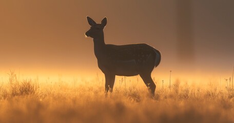 The Tranquil Silhouette of a Deer in the Meadows, Symbolizing the Unity of Wildlife Conservation Efforts