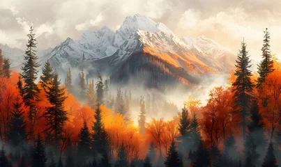  Beautiful nature landscape with mountains and pine tree, generated by AI © Sigit