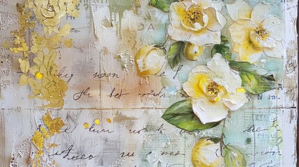 Lemon Blossoms on Distressed Antique Page Floral Elegance