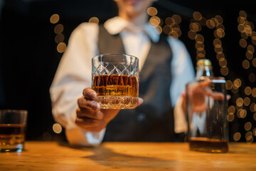 Celebrate whiskey on a friendly party in  restaurant
