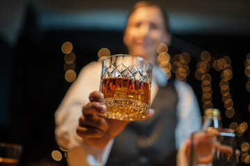 Businessmen in suits drinking  Celebrate whiskey