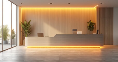 An Empty Reception Desk in a Contemporary Office or Hotel Setting