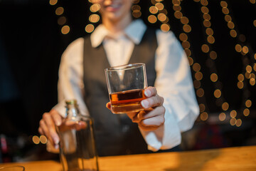 Celebrate whiskey on a friendly party in  restaurant