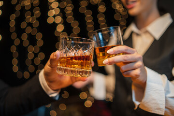 Celebrate whiskey on a friendly party in  restaurant