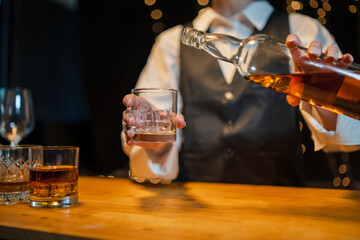 Celebrate whiskey on a friendly party in  restaurant