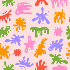 Colorful seamless pattern with abstract liquid shapes on a pastel background. Trendy playful children print.  Vector illustration