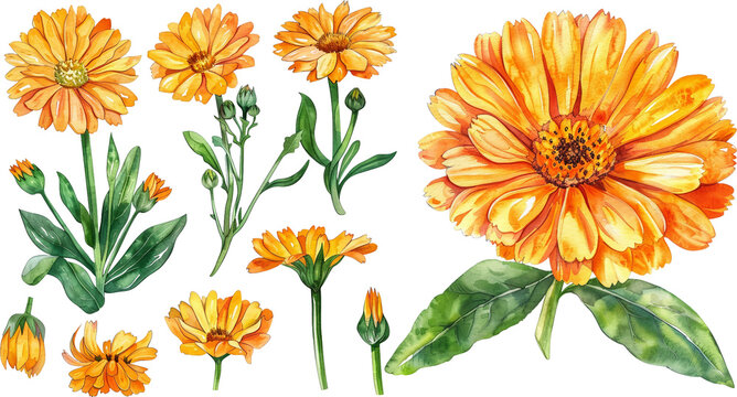 Orange Flowers ClipArt Watercolor Illustration