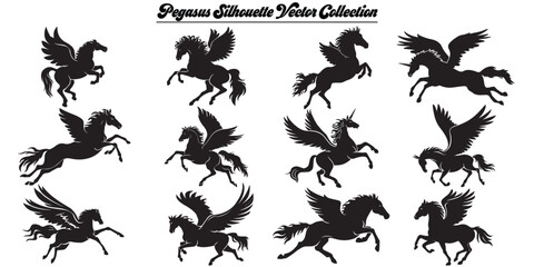 Rearing Horse, Unicorn, Pegasus Silhouettes