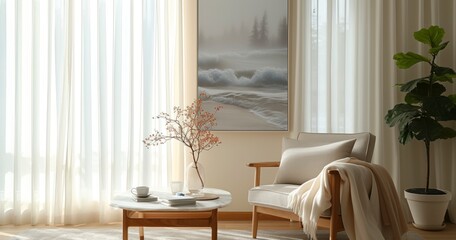 Cream Frames Complementing Sheer Curtains for a Brighter Room