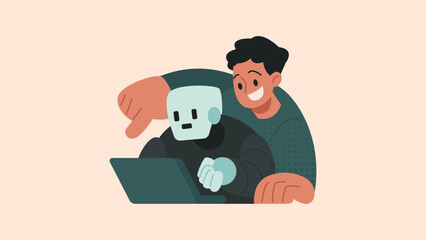 AI, Artificial Intelligence, Smarter Workflows, AI Assistant Boosts Productivity Flat Vector Illustration