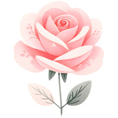 Pink rose flower watercolor clipart with transparent background
