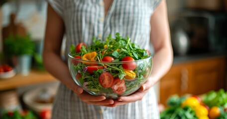 A Joyful Pregnant Woman Holding a Bowl Filled with Nutritious Salad