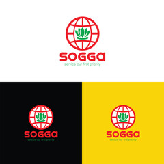 Vector water lily flower, geometric globe shape and unique tagline. Abstract emblem, design concept logo, logotype element for template