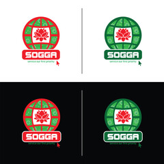 Vector water lily flower, geometric globe shape and unique tagline. Abstract emblem, design concept logo, logotype element for template