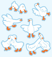 Sticker set of cute geese are hugging and walking - 744984390