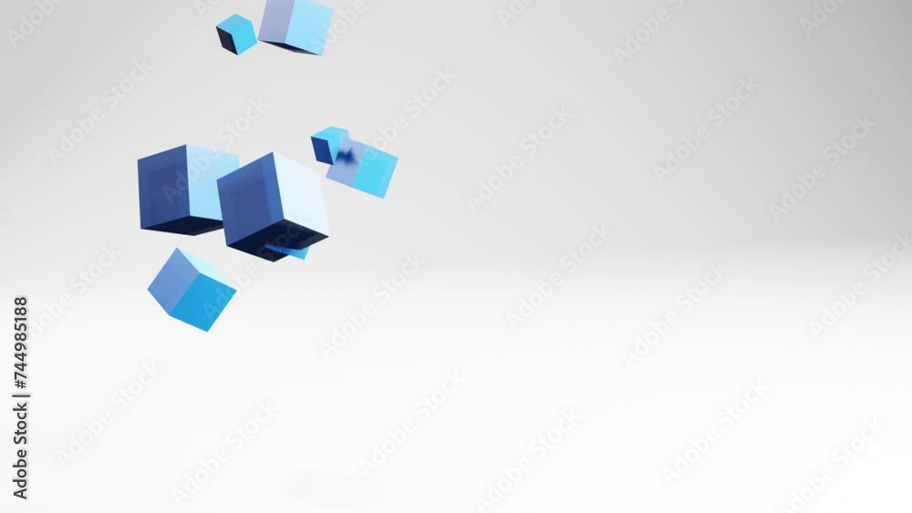 Poster Abstract animation motion graphics with cubes in white light studio, video geometric 3d background with copyspace