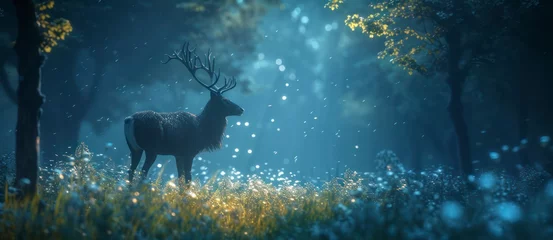 Fototapeten A Dramatic Scene of an Enchanted Reindeer's Journey Through the Magical Jungle © lander