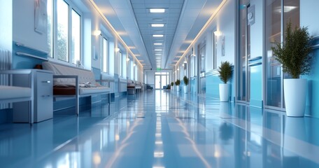 A Lavish Hospital Corridor Blurred to Perfection, Showcasing the Calm Side of Healthcare - obrazy, fototapety, plakaty