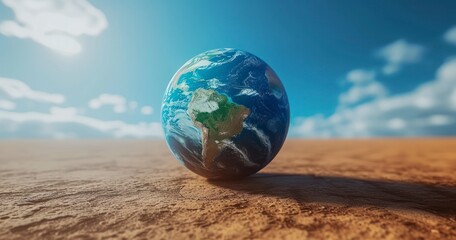 The Global Warming Dilemma Illustrated by a Green Earth and a Polluted Arid Landscape