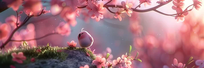 Gordijnen Spring equinox in modern 3D animation style © Brian