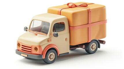 Vintage-style delivery van with oversized gift package.