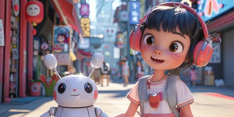 Kawaii girl in modern 3D animation style
