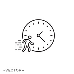 time management concept, organize hours work, busy schedule career, running businessman and clock circle, rush job deadline, thin line symbol isolated on white background,editable stroke eps 10 vector
