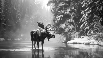 Majestic Moose: Wilderness Encounter. Generative AI