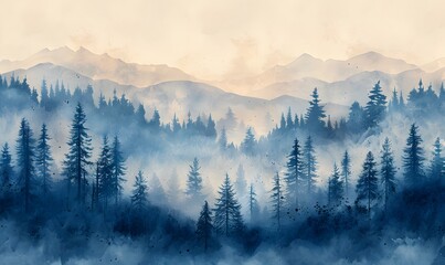 Beautiful nature landscape with mountains and pine tree, generated by AI