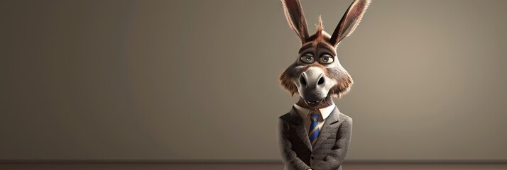 Donkey in a suit in modern 3D animation style. Liberal democrat politician - obrazy, fototapety, plakaty