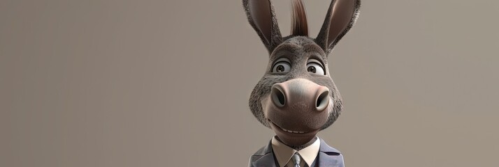 Donkey in a suit in modern 3D animation style. Liberal democrat politician - obrazy, fototapety, plakaty