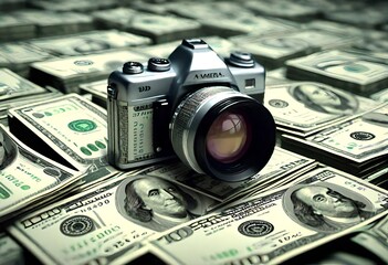 100 dollar bills camera movement with depth of field. 3D Animation - obrazy, fototapety, plakaty