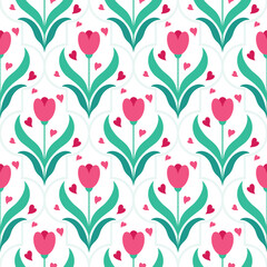Pink Tulips seamless pattern - 744989155