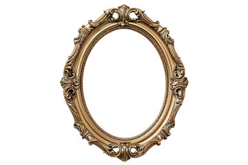 Antique gold oval frame isolated on transparent background for art display