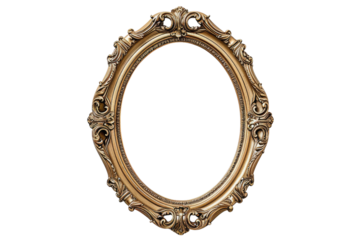 Antique gold oval frame isolated on transparent background for art display