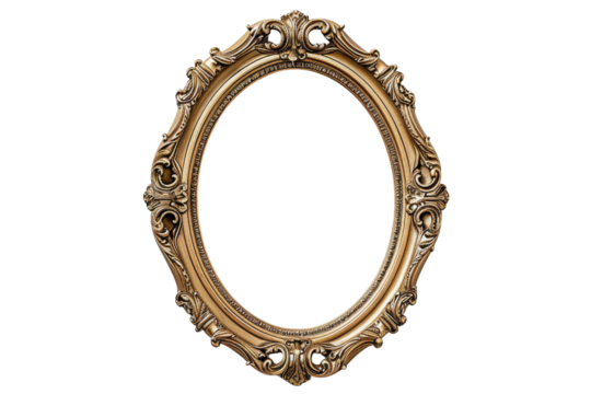 Antique gold oval frame isolated on transparent background for art display